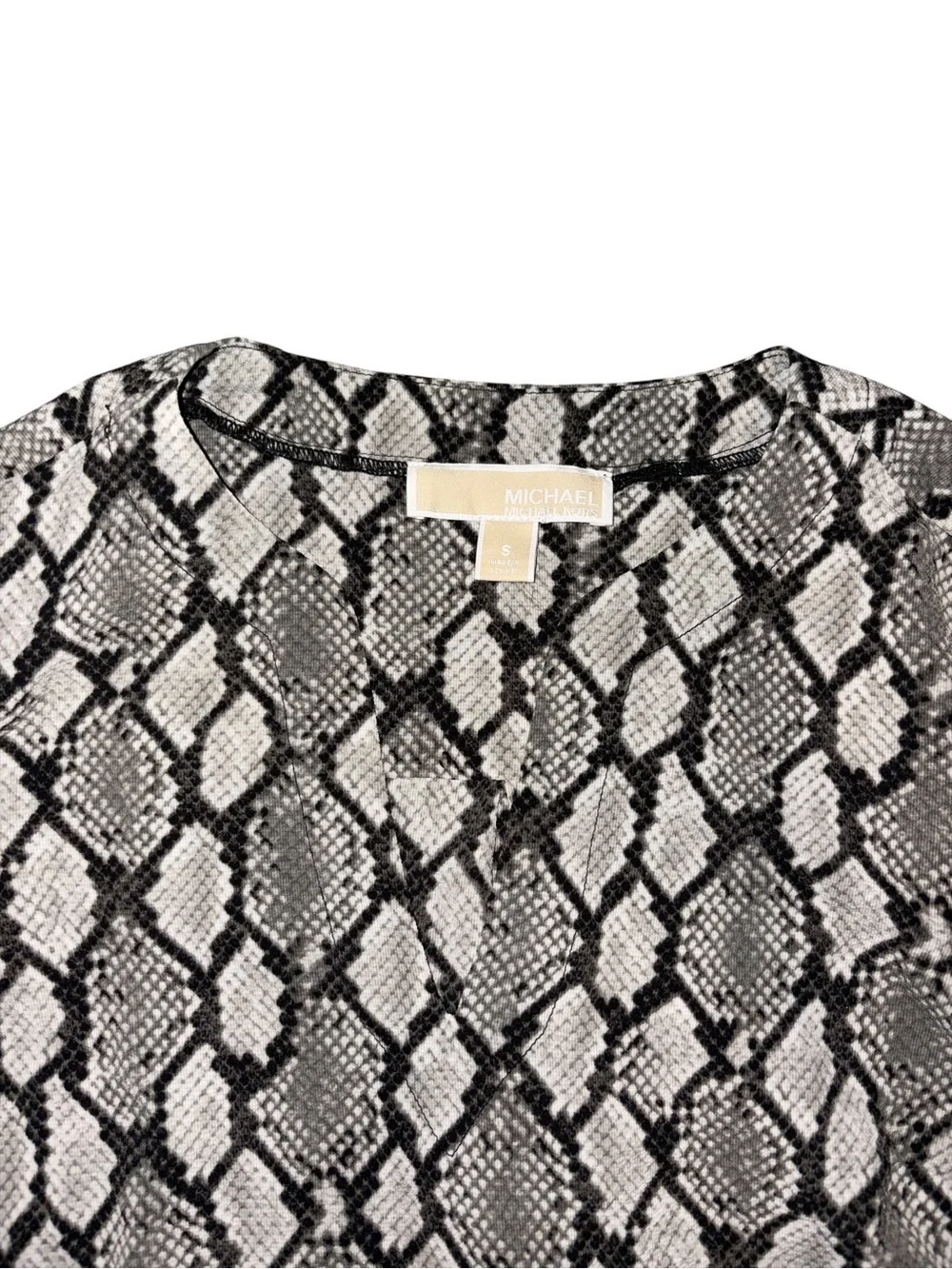 Michael Kors Black & White Snake-Print V-Neck Blouse